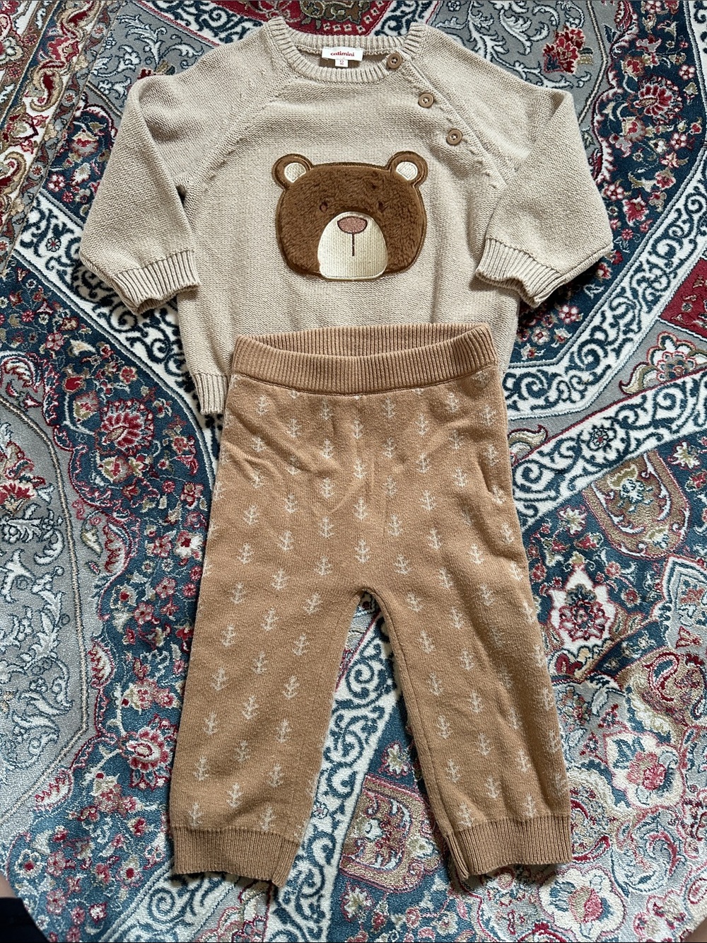 Catimini Beige Knit Baby Pullover with Shoulder Button